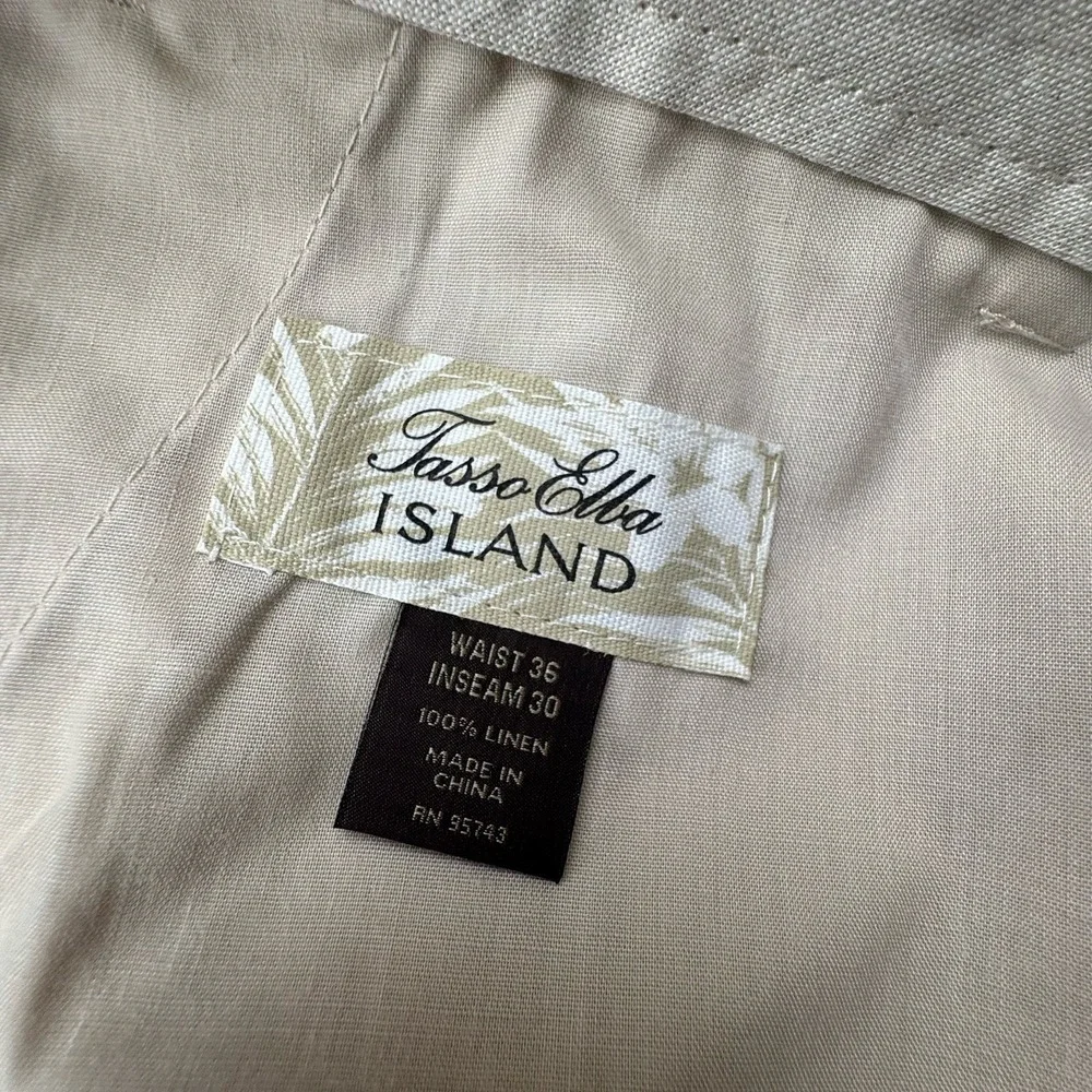 Tasso Elba Island Pants 100% linen straight leg 36x30 New Beige Wedding Beach